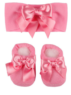 Story Loris: Cotton blend headband & booties - Light Pink - kids-girls_0 | Luisa Via Roma