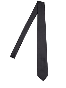 Tom Ford: Cravate en sergé de soie unie 8 cm - Indigo - men_0 | Luisa Via Roma