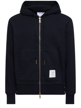 Thom Browne: Zip-up cotton hoodie - Navy - men_0 | Luisa Via Roma