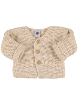 Petit Bateau: Cotton tricot knit cardigan - Off White - kids-girls_0 | Luisa Via Roma