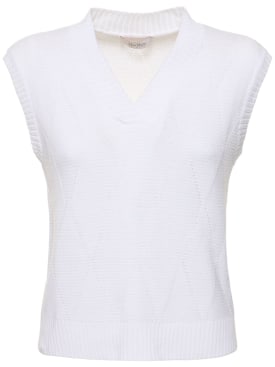 Max Mara: Zebio cotton knit v neck vest - White - women_0 | Luisa Via Roma
