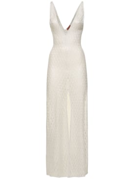 Missoni: Sequined V-neck long dress - White/Silver - women_0 | Luisa Via Roma