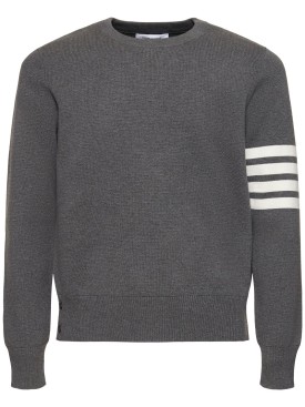 Thom Browne: Milano stitch cotton crewneck sweater - Med Grey - men_0 | Luisa Via Roma