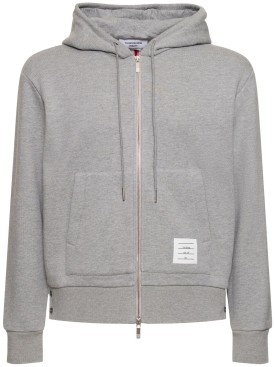 Thom Browne: Zip-up cotton hoodie - Lt Grey - men_0 | Luisa Via Roma