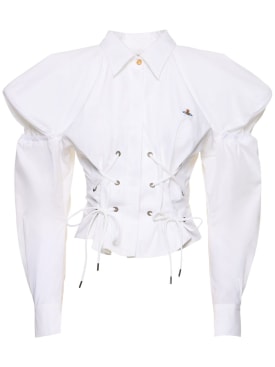 Vivienne Westwood: Gexy fitted cotton lace-up shirt - White - women_0 | Luisa Via Roma
