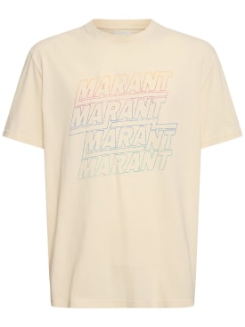 Marant: Hugo logo印花棉质平纹针织T恤 - 米黄色 - men_0 | Luisa Via Roma
