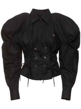 Vivienne Westwood: Gexy修身棉质系带衬衫 - 黑色 - women_0 | Luisa Via Roma