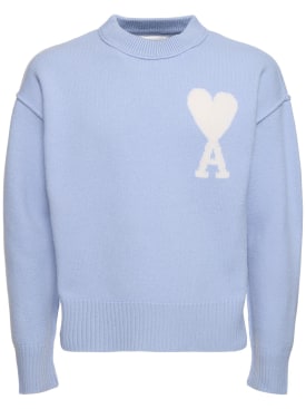 AMI Paris: ADC felted wool knit sweater - Cashmere Blue - men_0 | Luisa Via Roma