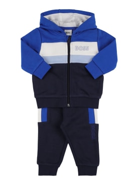 Boss: Logo print zip-up hoodie & sweatpants - Blue/Navy - kids-boys_0 | Luisa Via Roma