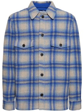 Marant: Check print wool blend jacket - Blue - men_0 | Luisa Via Roma