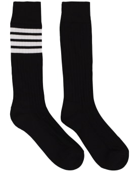 Thom Browne: Cotton socks w/ logo stripes - Black - men_0 | Luisa Via Roma