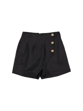 Balmain: Blend cotton gabardine shorts - Black - kids-girls_0 | Luisa Via Roma