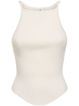 Courreges: Holistic rib knit viscose blend tank top - White - women_0 | Luisa Via Roma
