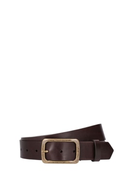 Dries Van Noten: 3.5cm leather buckle belt - Dark Brown - men_0 | Luisa Via Roma