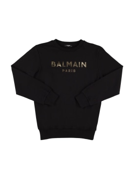 Balmain: Printed logo crewneck sweatshirt - Black/Gold - kids-boys_0 | Luisa Via Roma