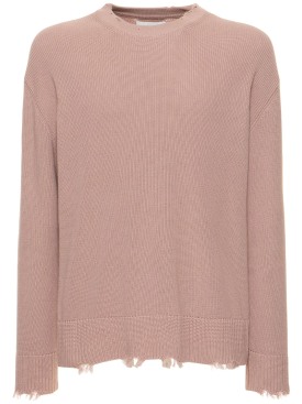 Laneus: Distressed cotton knit sweater - Pink - men_0 | Luisa Via Roma