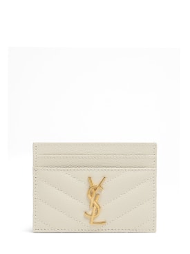 Saint Laurent: Monogram grained leather card holder - Blanc Vintage - women_0 | Luisa Via Roma