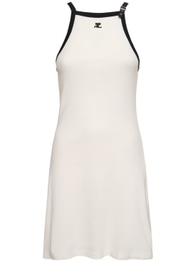 Courreges: Buckle contrast cotton mini dress - White - women_0 | Luisa Via Roma