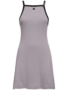 Courreges: Buckle contrast cotton mini dress - Grey - women_0 | Luisa Via Roma