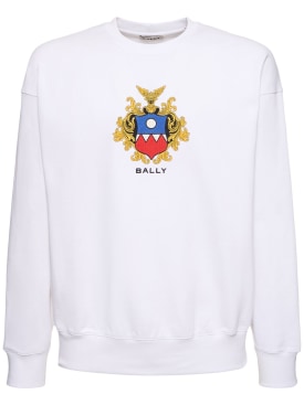 Bally: Cotton logo crewneck sweatshirt - White - men_0 | Luisa Via Roma
