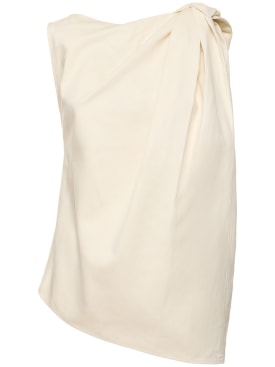 Toteme: Shoulder-twist cotton linen Top - White - women_0 | Luisa Via Roma