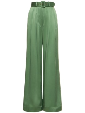 Zimmermann: Pantalon ample en soie tuck - Vert - women_0 | Luisa Via Roma