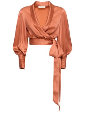 Zimmermann: Silk wraparound blouse - Pink - women_0 | Luisa Via Roma