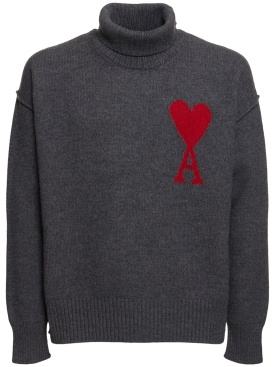 AMI Paris: Suéter de lana con logo - Gris Brezo - men_0 | Luisa Via Roma