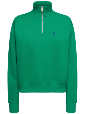Polo Ralph Lauren: Cotton blend half-zip sweatshirt - Green - women_0 | Luisa Via Roma
