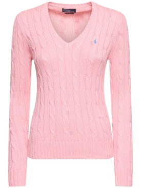 Polo Ralph Lauren: Kimberly braided knit sweater - Pink - women_0 | Luisa Via Roma