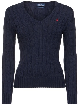 Polo Ralph Lauren: Kimberly braided knit sweater - Lacivert - women_0 | Luisa Via Roma