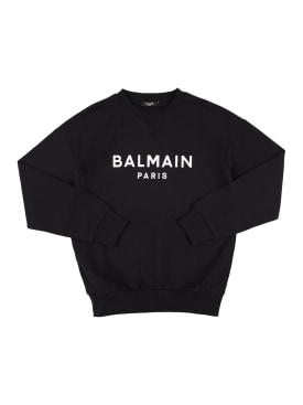 Balmain: Logo print crewneck sweatshirt - Black/White - kids-boys_0 | Luisa Via Roma