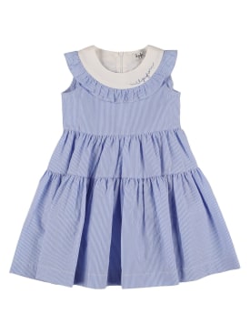 Il Gufo: Cotton blend seersucker dress - White/Light Blue - kids-girls_0 | Luisa Via Roma