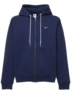 Nike: Solo Swoosh cotton blend zip hoodie - Midnight Blue - men_0 | Luisa Via Roma
