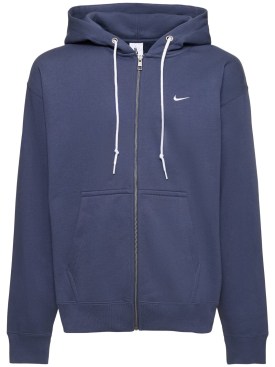 Nike: Solo Swoosh cotton blend zip hoodie - Thunder Blue - men_0 | Luisa Via Roma