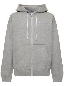 Nike: Solo Swoosh cotton blend zip hoodie - Dk Grey Heather - men_0 | Luisa Via Roma