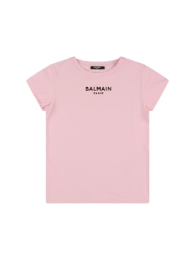 Balmain: 有机棉平纹针织T恤 - 粉色 - kids-girls_0 | Luisa Via Roma