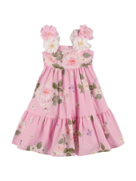 Monnalisa: Printed cotton poplin dress w/ ruffles - Pink - kids-girls_0 | Luisa Via Roma