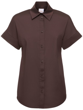 Max Mara: Oriana poplin short sleeve shirt - Brown - women_0 | Luisa Via Roma