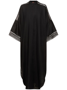 Ermanno Scervino: Linen long sleeve caftan dress - Black - women_0 | Luisa Via Roma