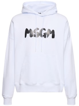MSGM: Logo法式毛圈织物连帽卫衣 - 白色/黑色 - men_0 | Luisa Via Roma