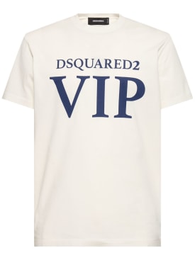 Dsquared2: Bedrucktes T-Shirt aus Baumwolljersey - Wollweiß - men_0 | Luisa Via Roma