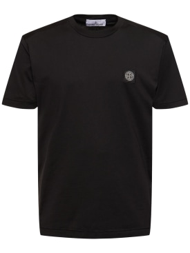 Stone Island: Logo cotton jersey t-shirt - Siyah - men_0 | Luisa Via Roma