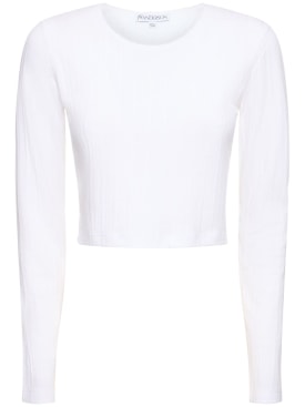 JW Anderson: Anchor embroidery cropped l/s top - White - women_0 | Luisa Via Roma