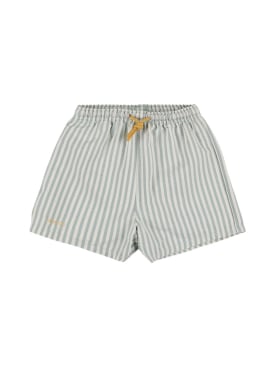 Liewood: Striped print nylon swim shorts - Green/White - kids-boys_0 | Luisa Via Roma