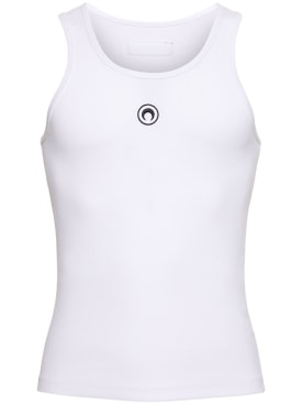 Marine Serre: Logo cotton blend rib tank top - White - men_0 | Luisa Via Roma