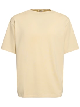AURALEE: T-shirt en maille de coton - Jaune Clair - men_0 | Luisa Via Roma