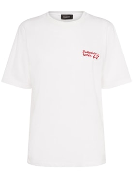 Dsquared2: Logo cotton jersey t-shirt - Beyaz - women_0 | Luisa Via Roma