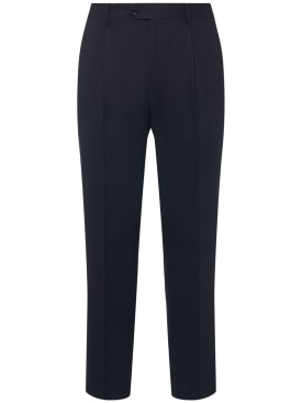 Etro: Wool blend single pleat pants - Navy - men_0 | Luisa Via Roma