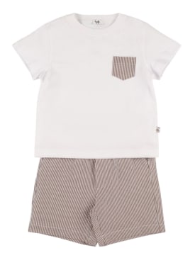 Il Gufo: Cotton jersey t-shirt & seersucker short - White/Brown - kids-boys_0 | Luisa Via Roma